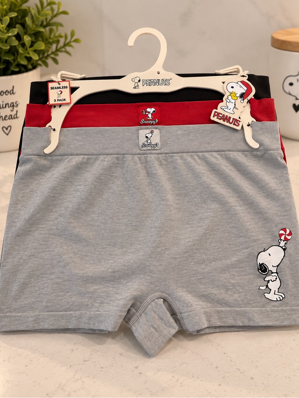 Peanuts XXL CHRISTMAS Seamless Boxer Briefs - Snoopy Design in Gray, Red, Black